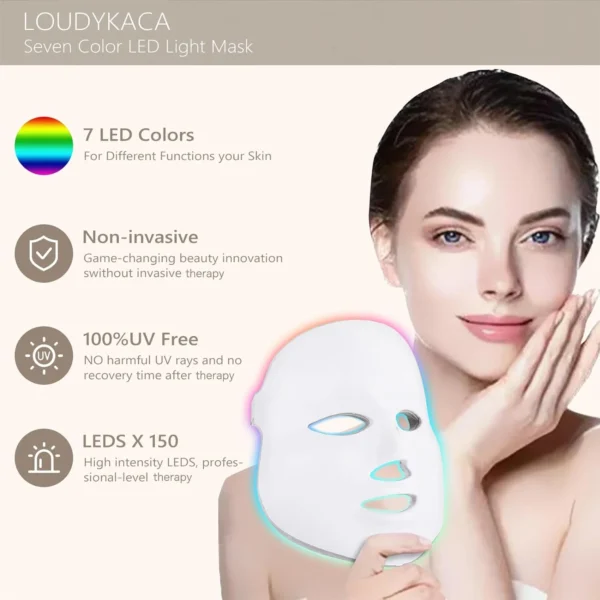 Led Face Mask Light Therapy, Red Light Therapy for Face, 7-1 Colors LED Facial Skin Care Mask without nack