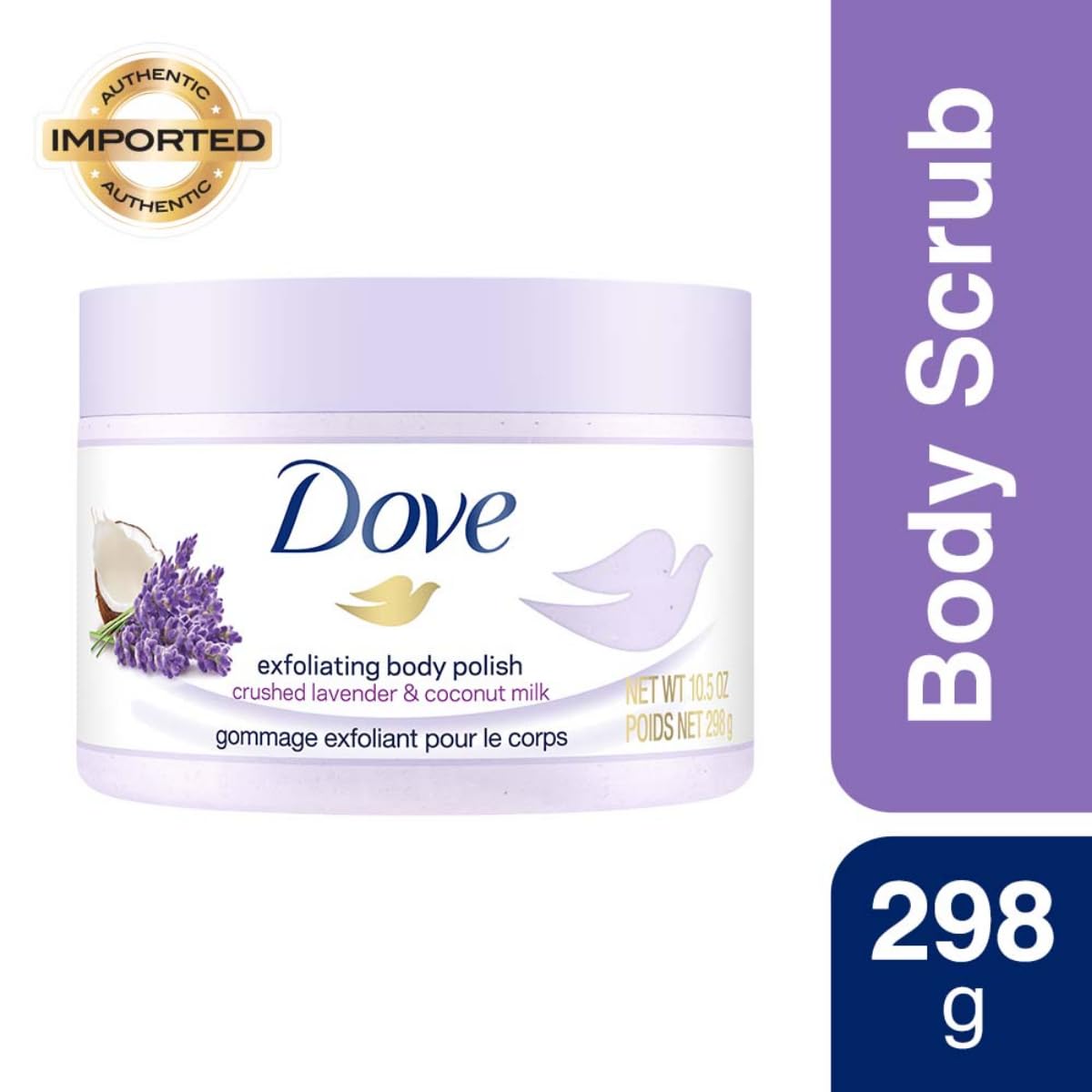 Dove Exfoliating Body Polish Scrub with Crushed Lavender & Coconut Milk – Gentle