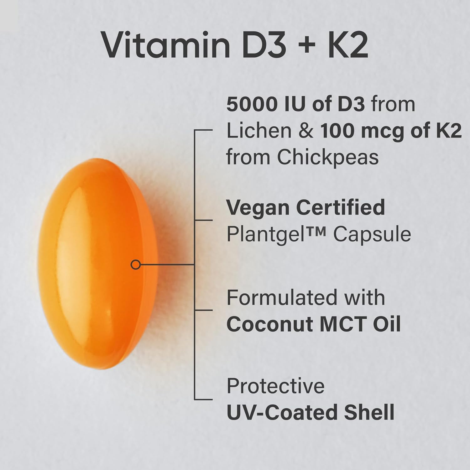 Sports Research® Vitamin D3 + K2 with Coconut Oil – Vegan D3 5000 IU & MK7 K2 10