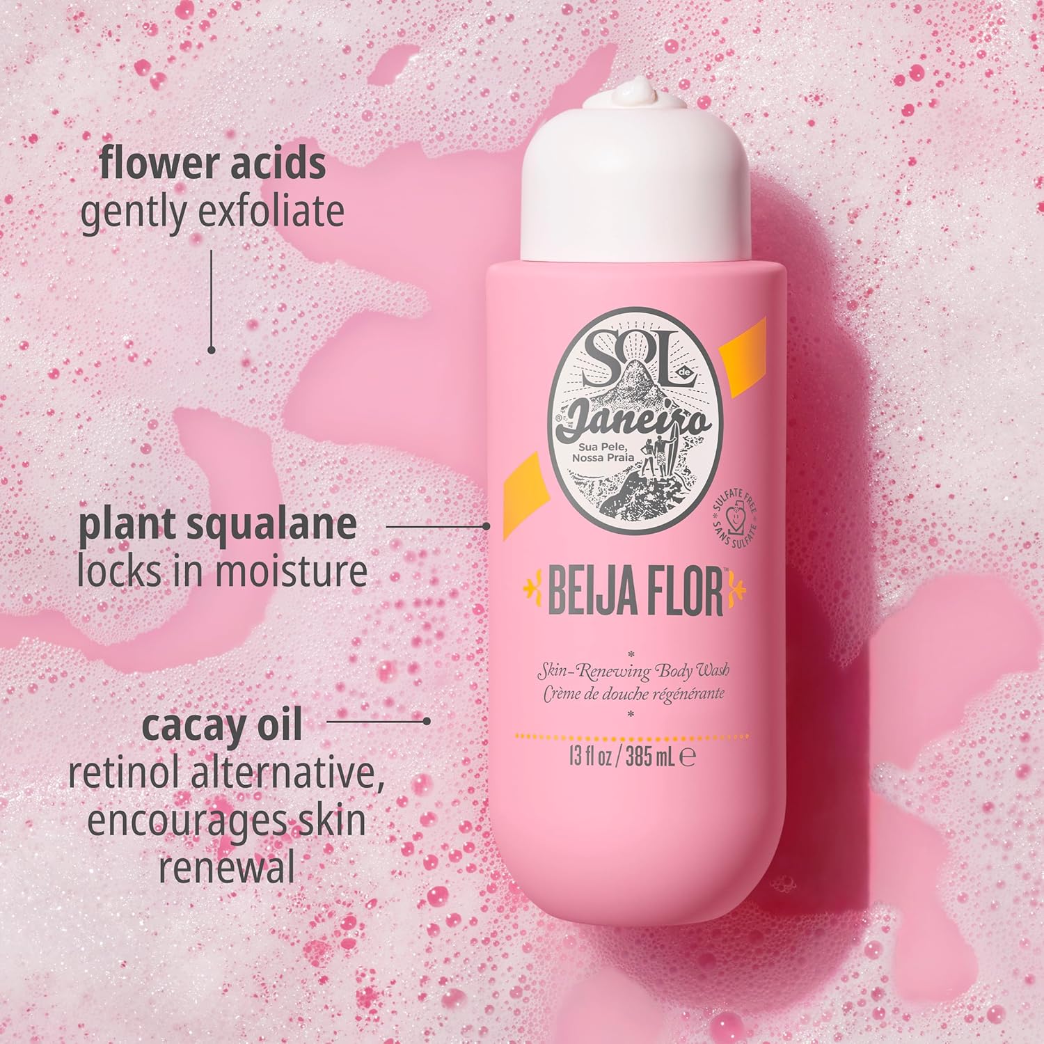 Sol de Janeiro Beija Flor Body Wash – Hydrating, Tropical Scented Shower Gel for