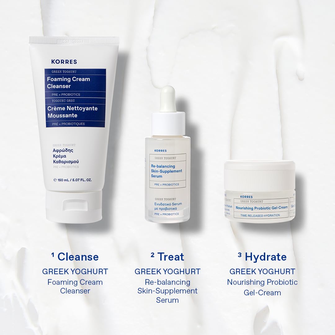 KORRES Greek Yoghurt Foaming Cream Cleanser – Hydrating Deep Cleanse & Makeup Re