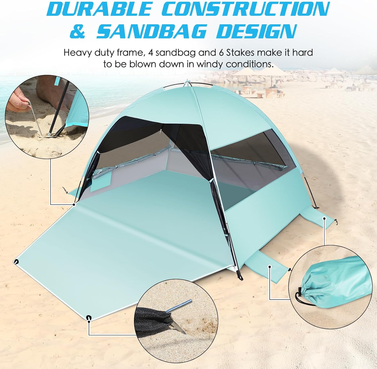 Large Easy Setup Beach Tent – Anti-UV Sun Shade Canopy with Extended Floor & 3 M