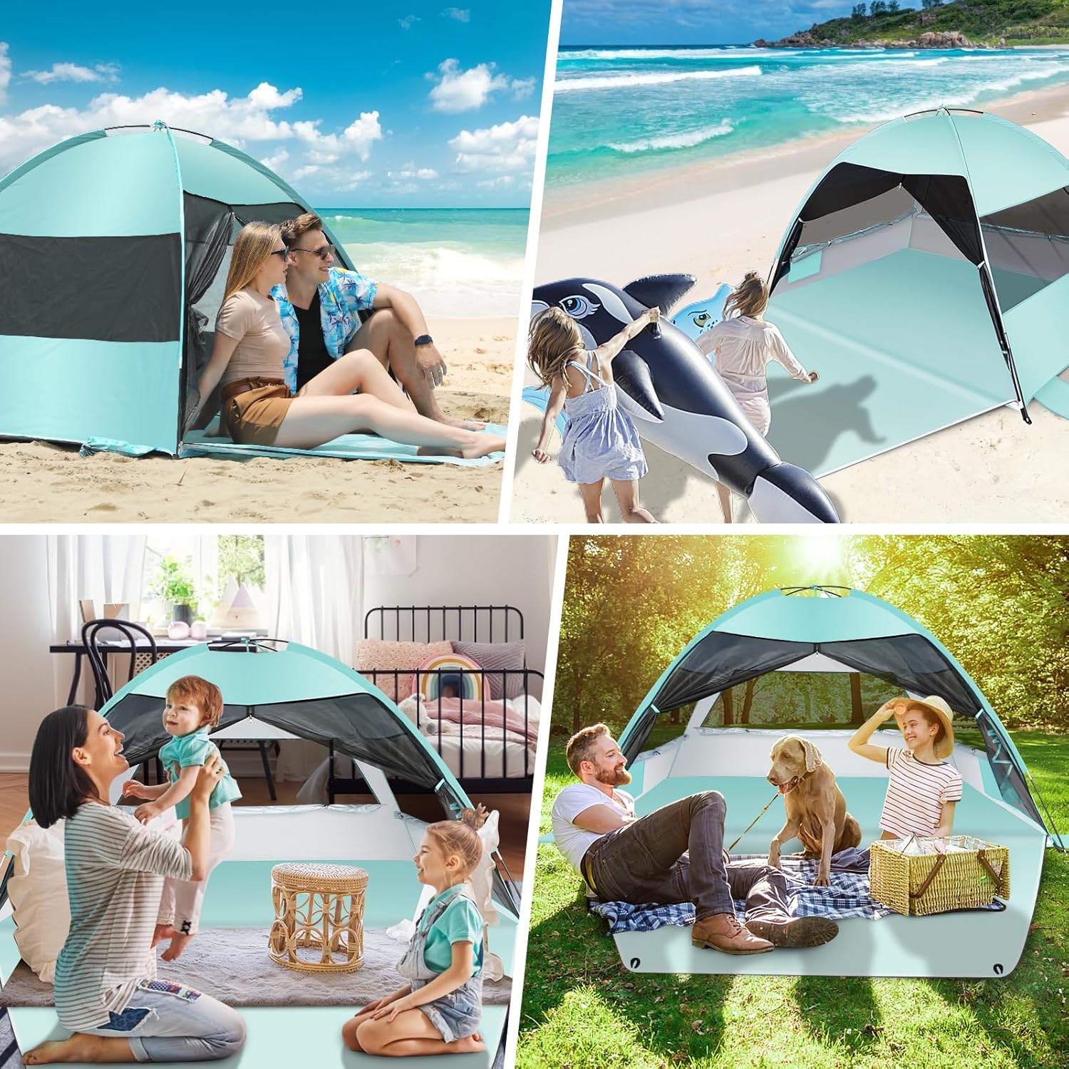 Large Easy Setup Beach Tent – Anti-UV Sun Shade Canopy with Extended Floor & 3 M