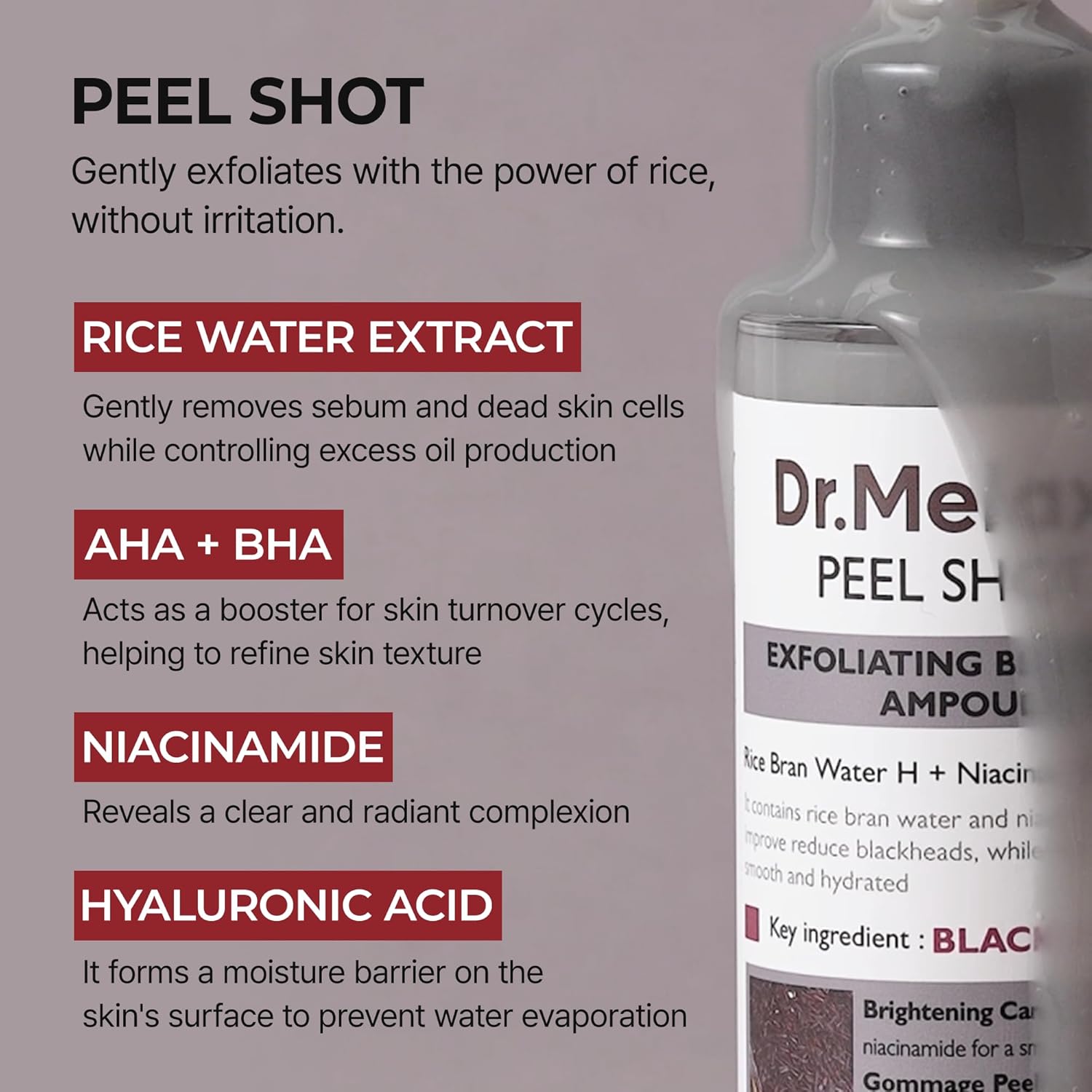Dr. Melaxin Peel Shot Glow Rice Peeling Ampoule 80ml – Daily Gentle Exfoliating 