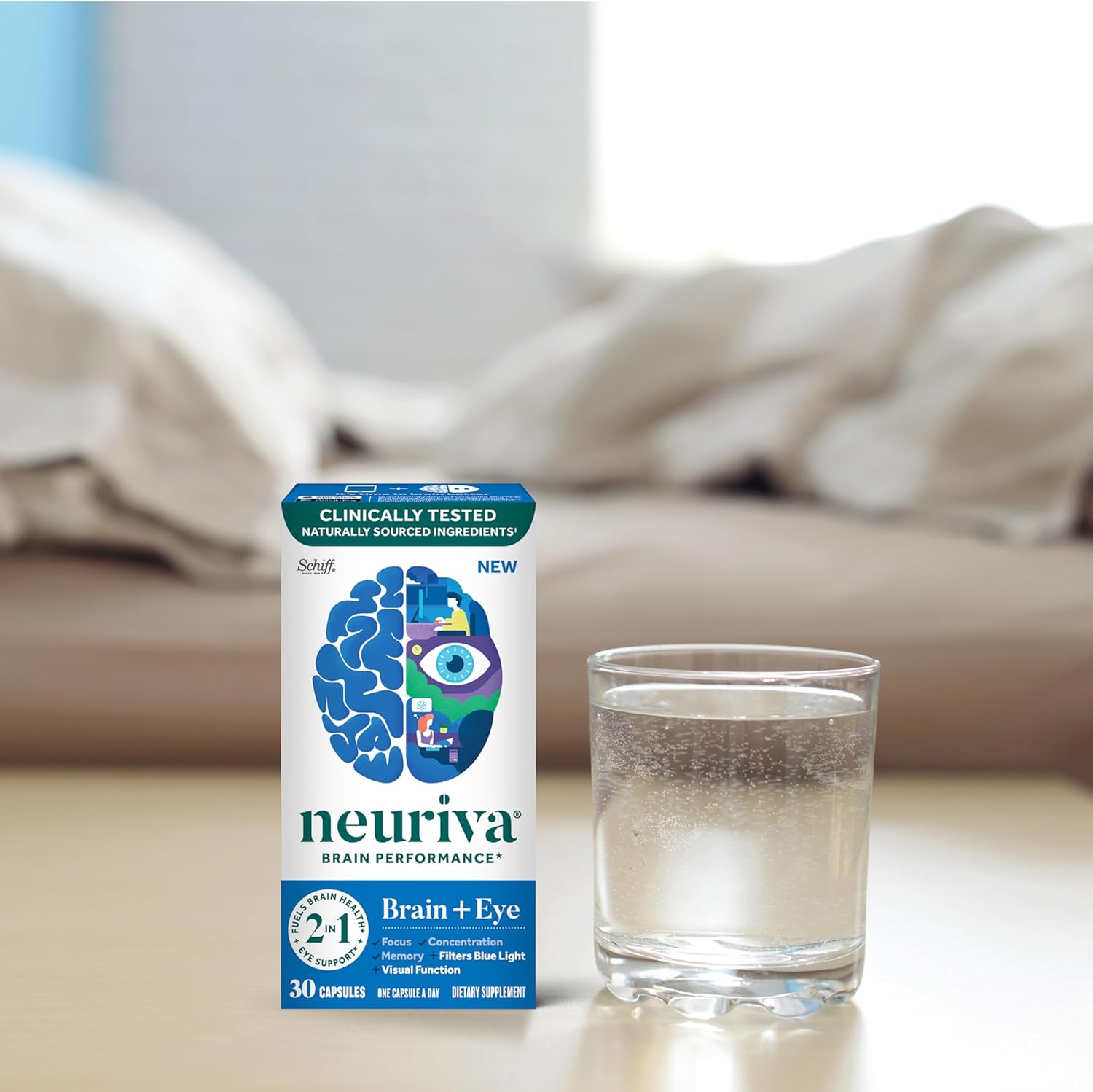 NEURIVA Brain + Eye Supplement – Memory, Focus & Concentration Support with Lute