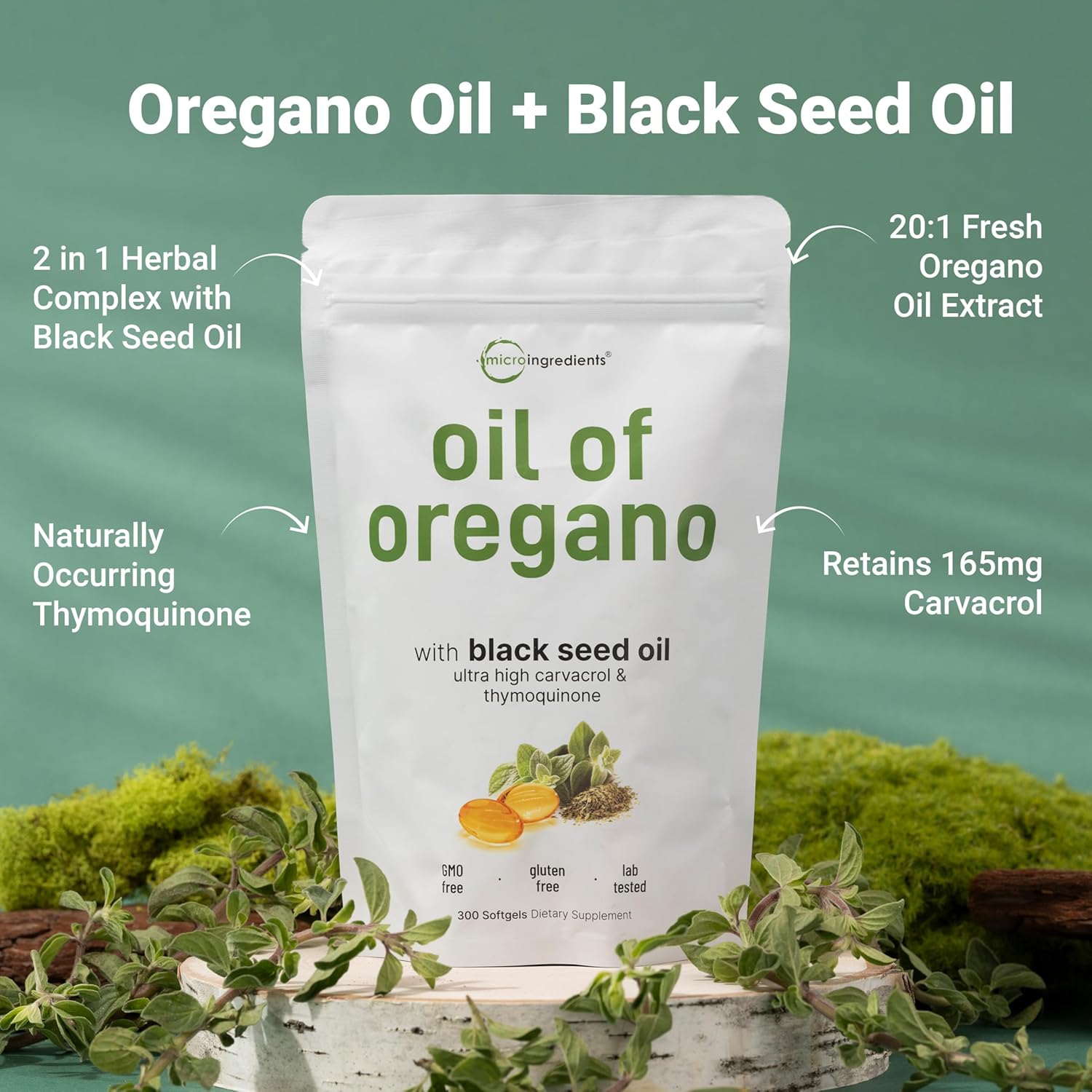 Micro Ingredients Oil of Oregano Softgels – 2-in-1 with Black Seed Oil, 4X Stren