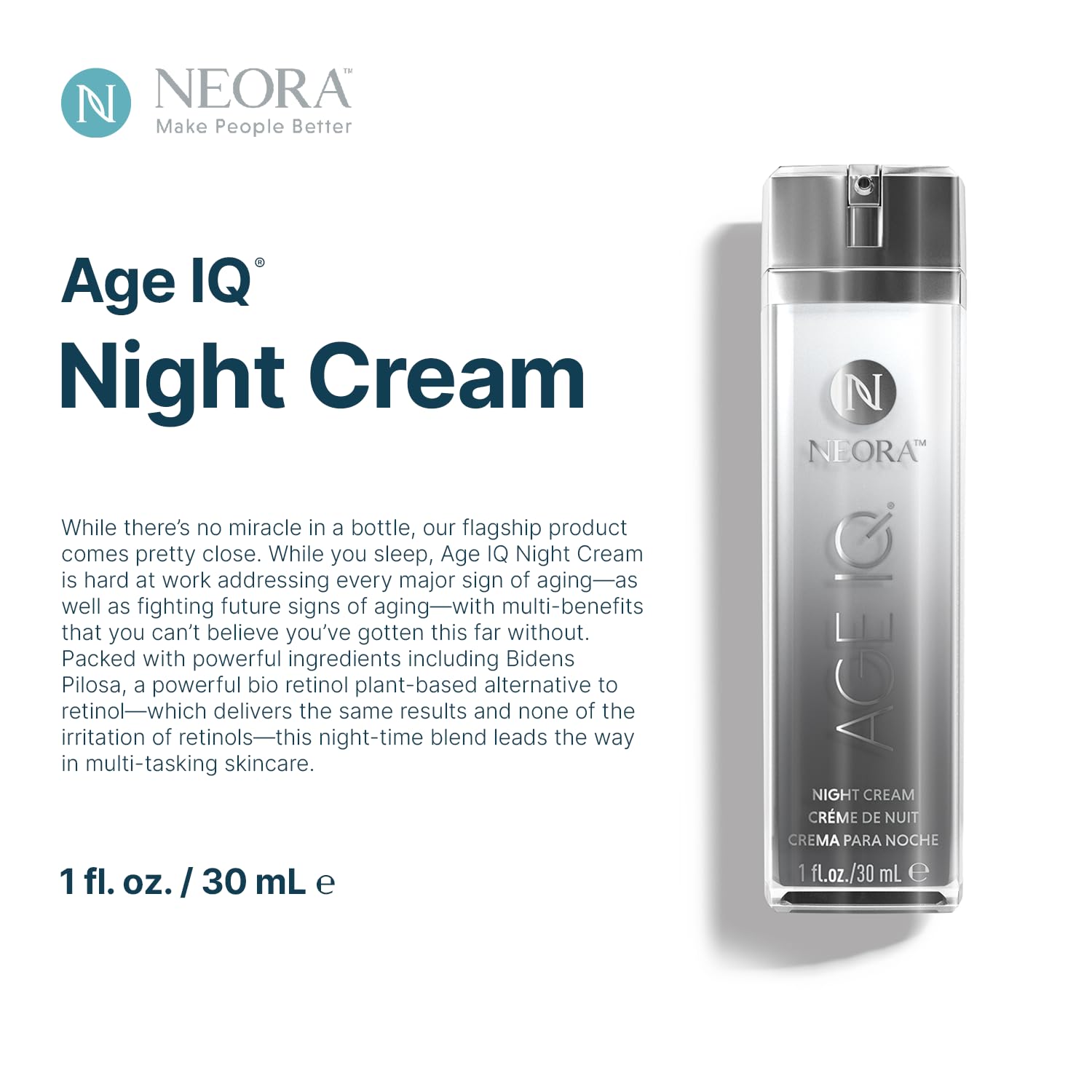 Neora Age IQ Night Cream | Bidens Pilosa, Peptides & Hyaluronic Acid | Anti-Agin