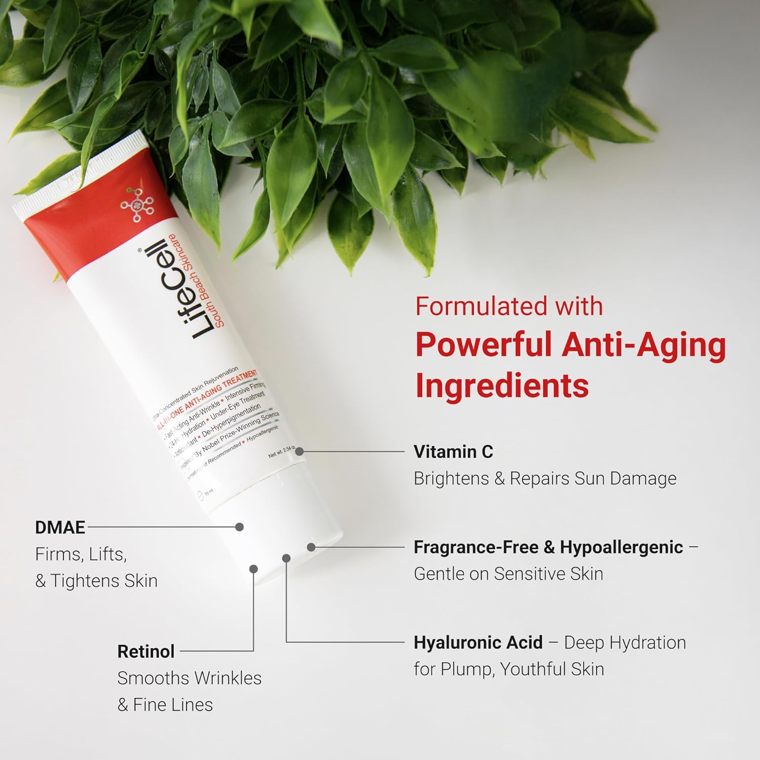 LifeCell Skincare All-in-One Anti-Aging Cream 2.54oz – Wrinkle & Fine Line Reducer with Retinol, Vitamin C & Hyaluronic Acid – Dark Circle & Sun Damage Repair – DMAE Firming Formula, Fragrance-Free for All Skin Types (Men & Women)