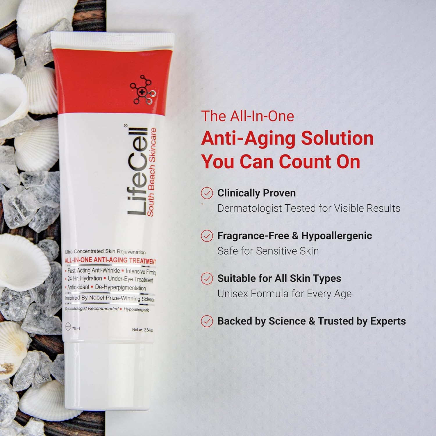 LifeCell Skincare All-in-One Anti-Aging Cream 2.54oz – Wrinkle & Fine Line Reducer with Retinol, Vitamin C & Hyaluronic Acid – Dark Circle & Sun Damage Repair – DMAE Firming Formula, Fragrance-Free for All Skin Types (Men & Women)