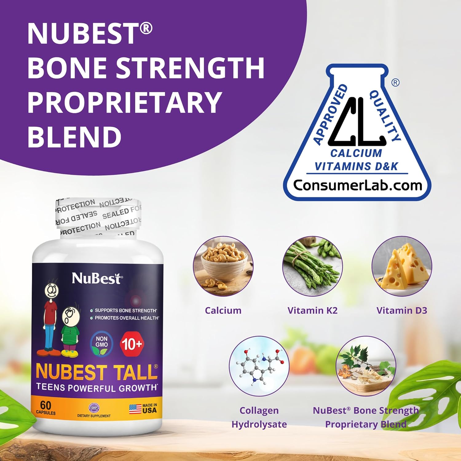 NuBest Tall 10+ Premium Bone Strength Formula – Calcium, Vitamin D3, K2 & Multiv