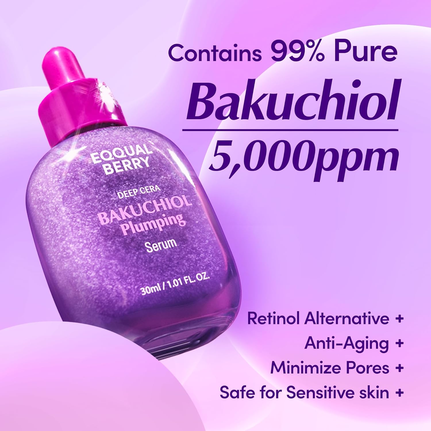 EQQUALBERRY Bakuchiol Plumping Face Serum 30ml – Natural Retinol Alternative wit