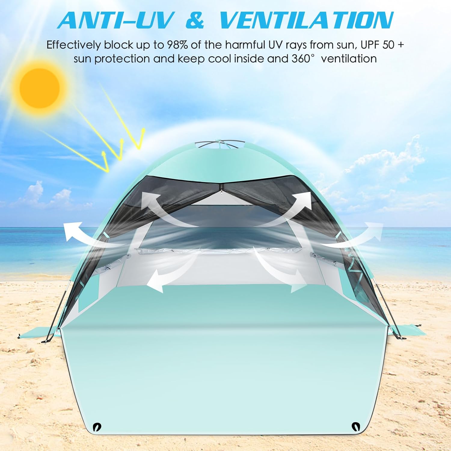 Large Easy Setup Beach Tent – Anti-UV Sun Shade Canopy with Extended Floor & 3 M
