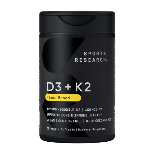 Sports Research® Vitamin D3 + K2 with Coconut Oil – Vegan D3 5000 IU & MK7 K2 10