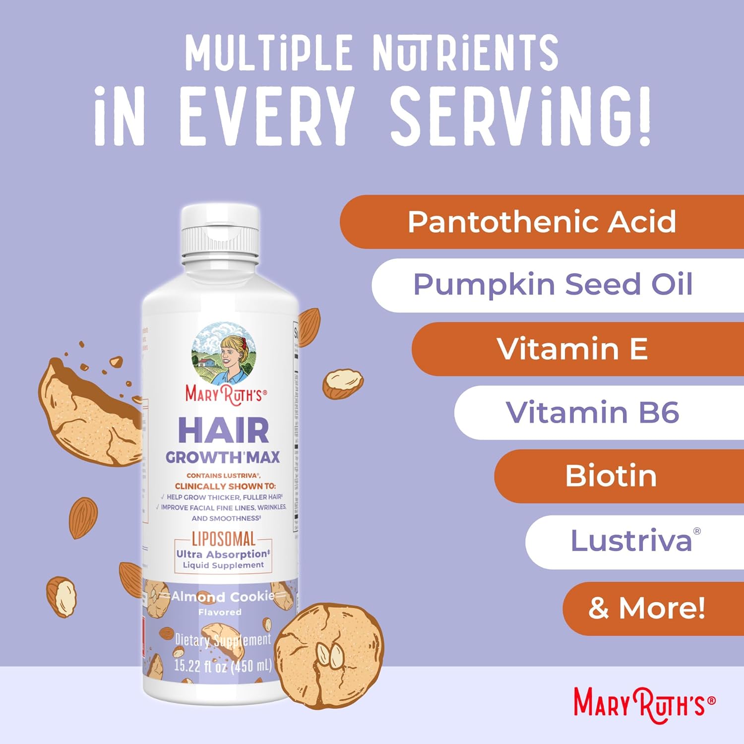 MaryRuth Organics Women’s Hair Growth MAX Liposomal – Lustriva® + Biotin 10000mc