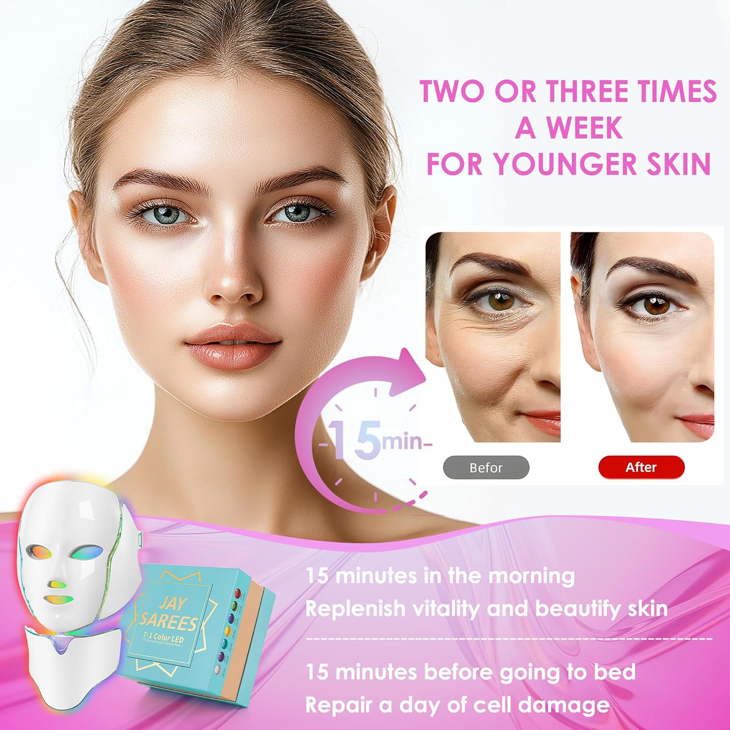 Red Light Therapy LED Face Mask for Face – 7-in-1 Color Light Therapy Mask for F