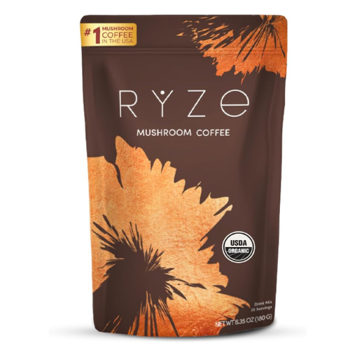 RYZE Mushroom Coffee USDA Organic with Lion’s Mane & Turkey Tail – 6 Adaptogenic