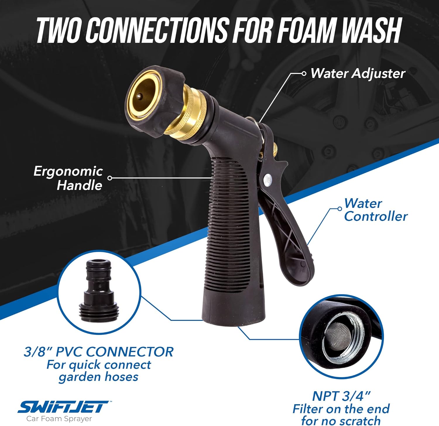 SwiftJet Car Wash Foam Gun + Microfiber Wash Mitt – Garden Hose Foam Sprayer Kit