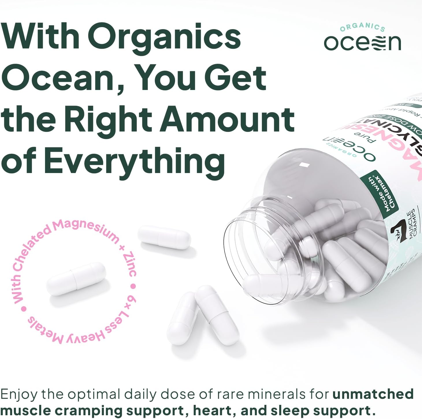 Organics Ocean Pure Magnesium Glycinate with Zinc – Maximum Strength Chelated Ma
