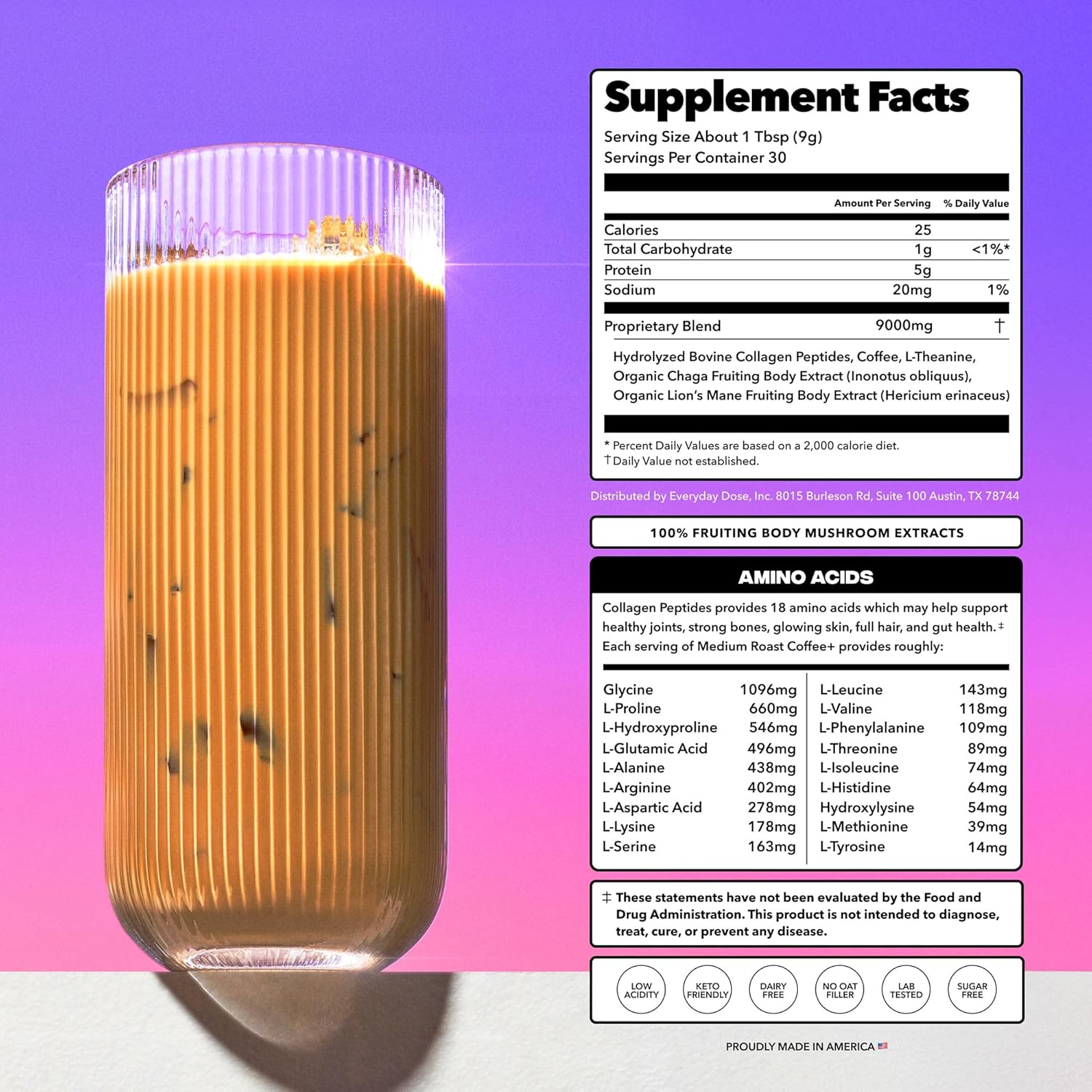 Everyday Dose Bold Mushroom Coffee – Medium Roast, 90mg Caffeine, Collagen, Chag