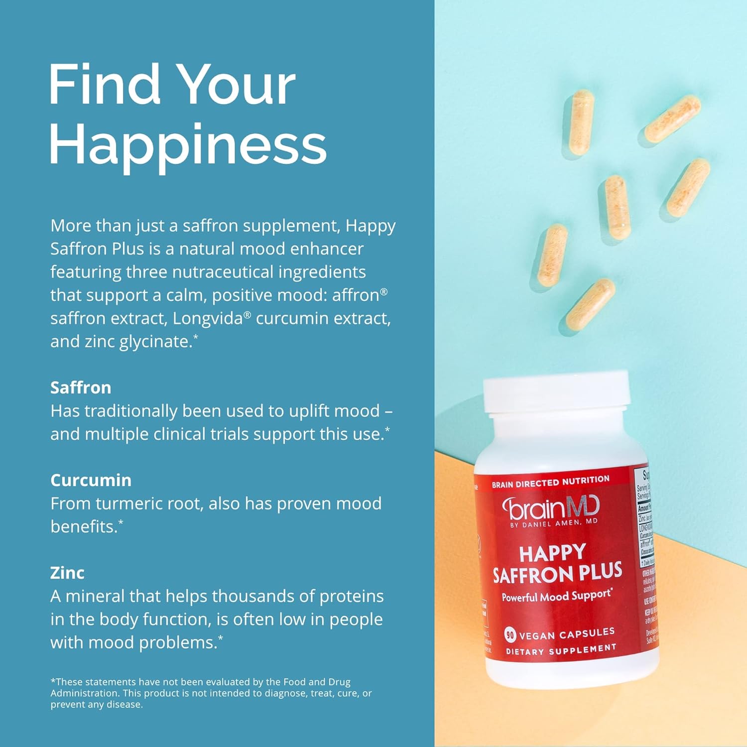BRAINMD Dr. Amen Happy Saffron Plus – Mood Support Supplement with Saffron Extra