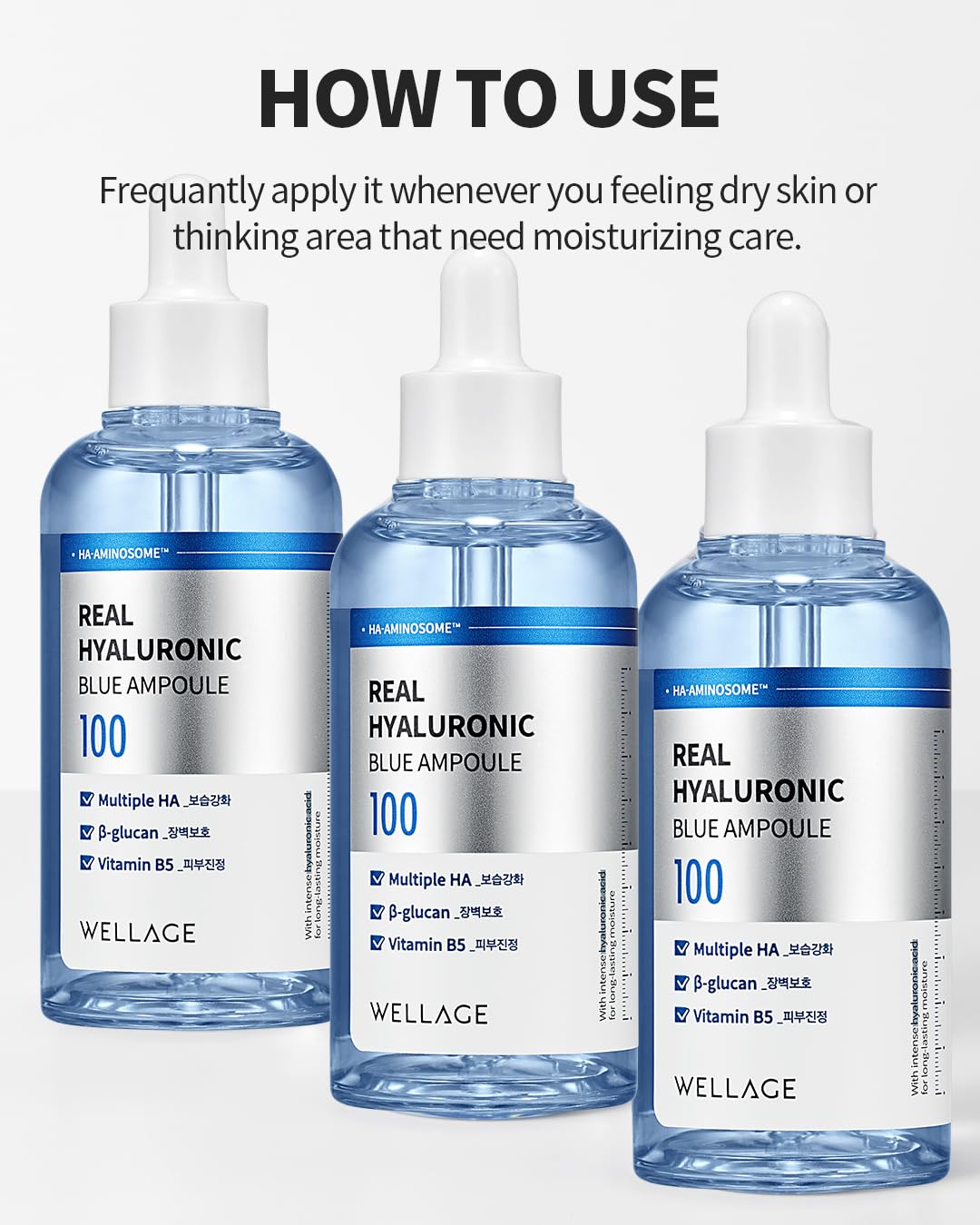 WELLAGE Real Hyaluronic Blue Ampoule 100 – Fragrance-Free Korean Hyaluronic Acid