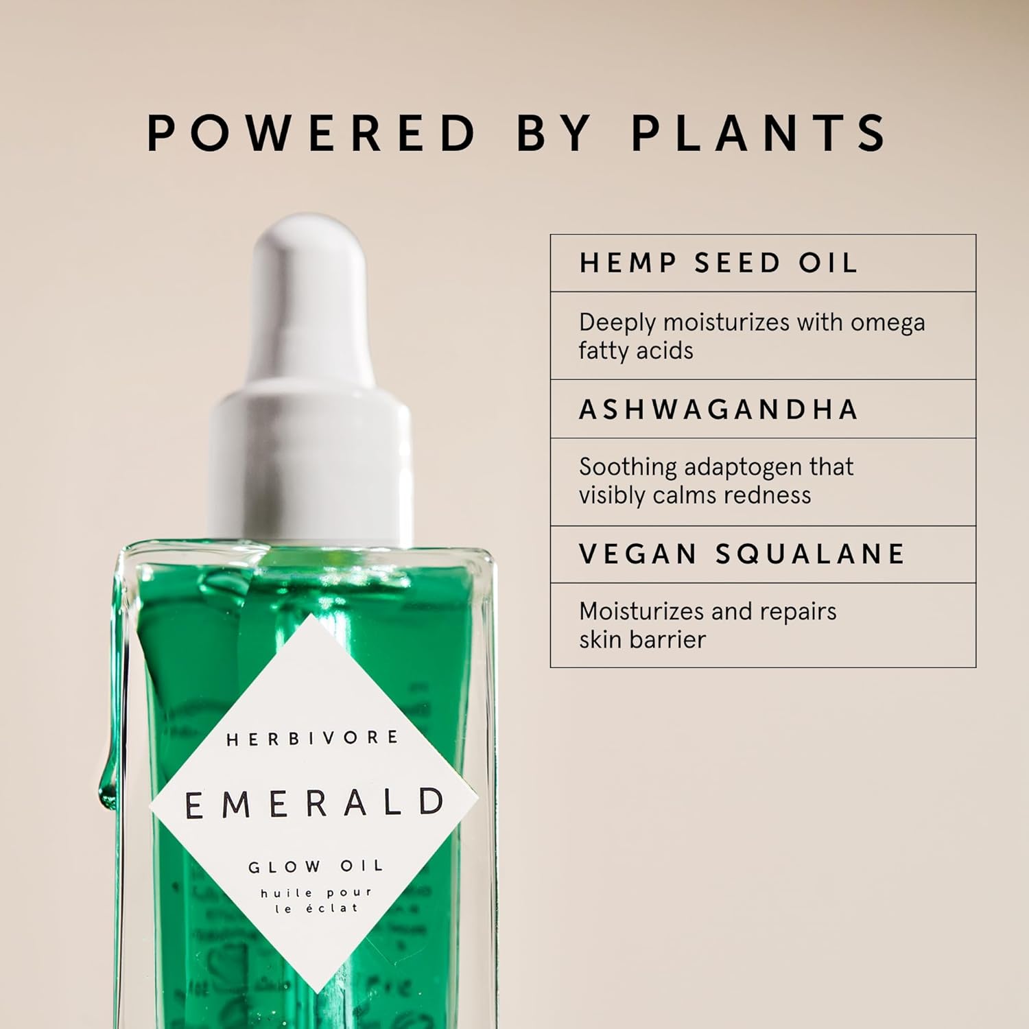 HERBIVORE Emerald Facial Oil – Calming & Hydrating Facial Oil with Squalane & As