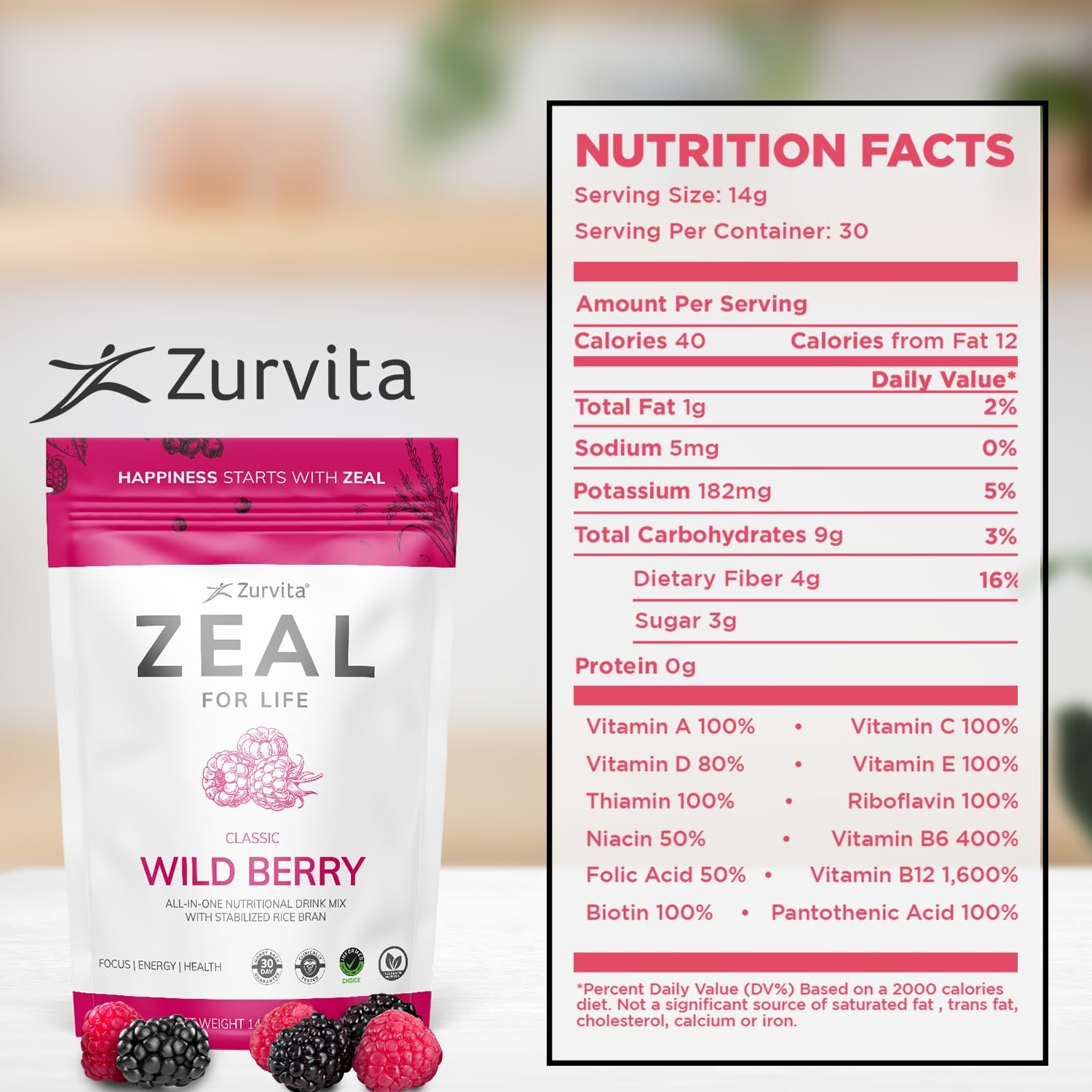 Zurvita Zeal for Life 30-Day Wellness Bag – Wild Berry Classic – Nutritional Sup