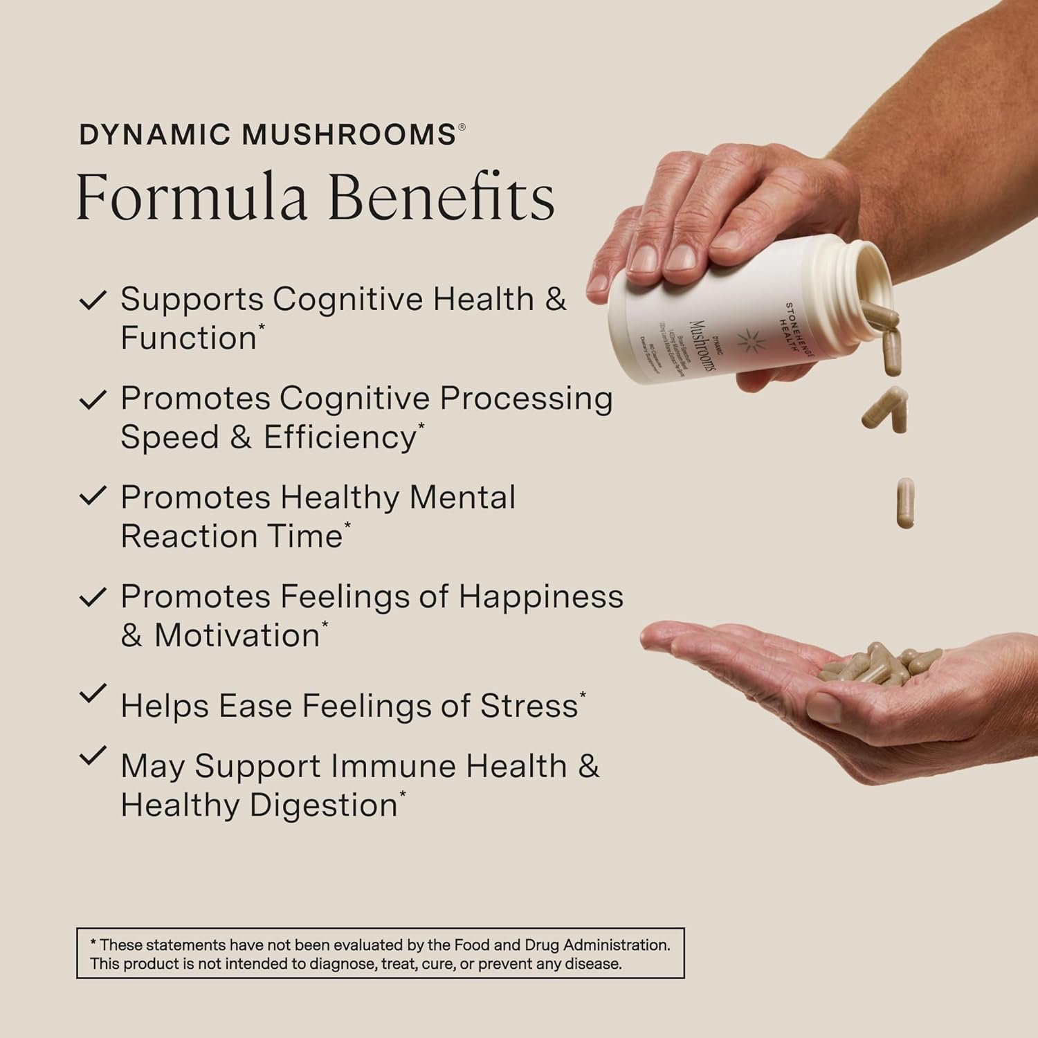 Stonehenge Dynamic Health Mushrooms 1,400 mg – 5 Mushroom Complex with Lion’s Ma