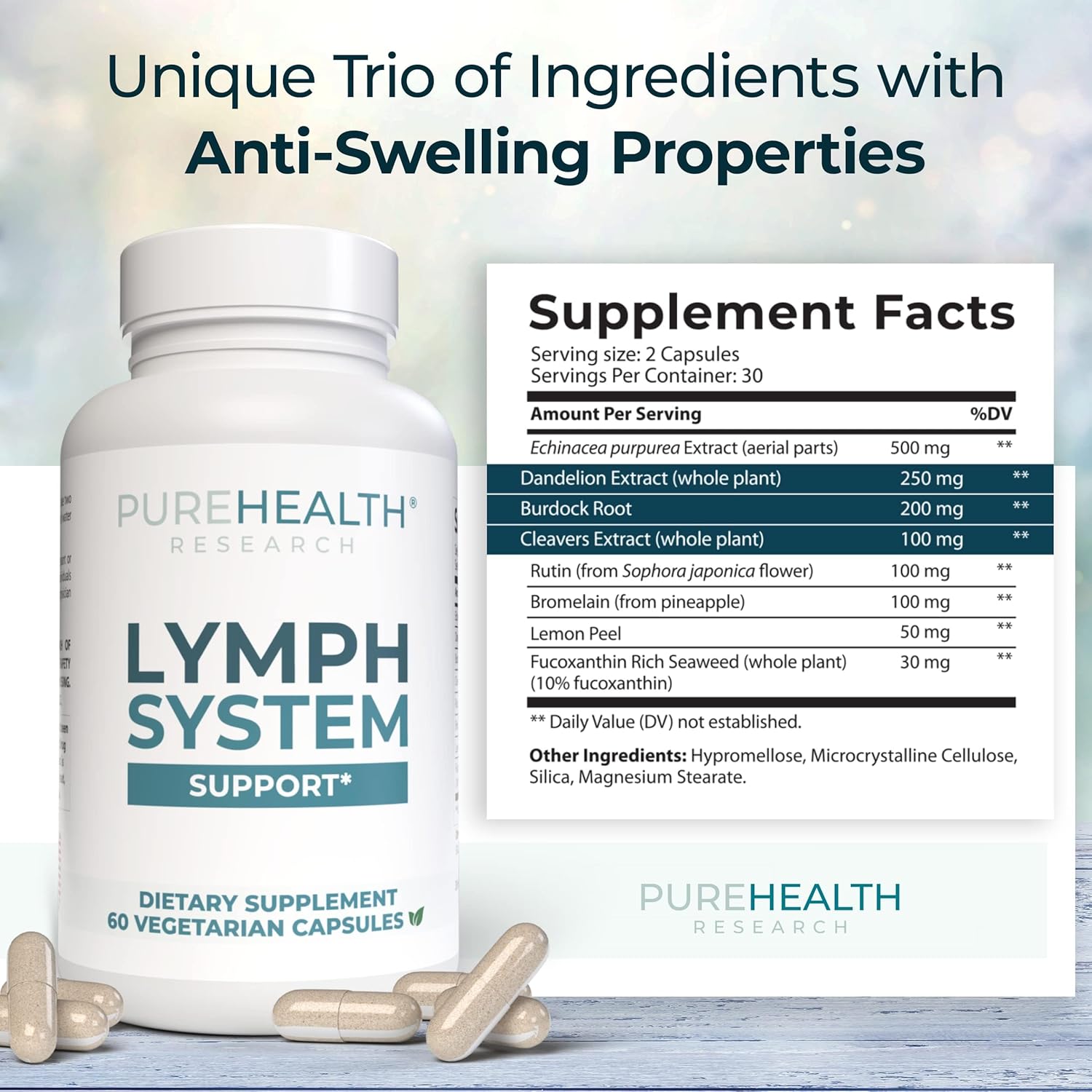 PUREHEALTH RESEARCH Lymph System Support – Lymphatic Drainage Supplement with Da