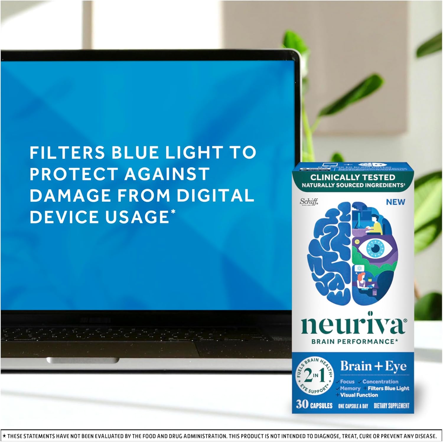 NEURIVA Brain + Eye Supplement – Memory, Focus & Concentration Support with Lute