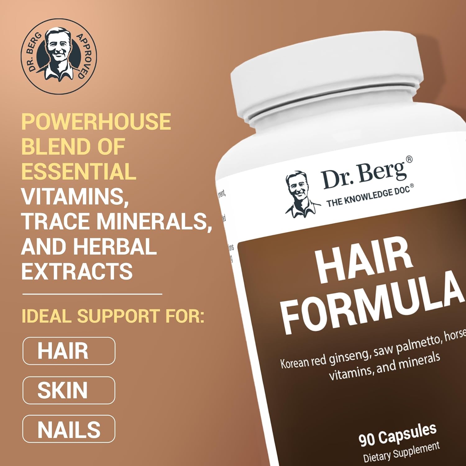 Dr. Berg Hair Skin & Nails Vitamins – Advanced Biotin, Saw Palmetto & DHT Blocker Formula (90 Veg Capsules)