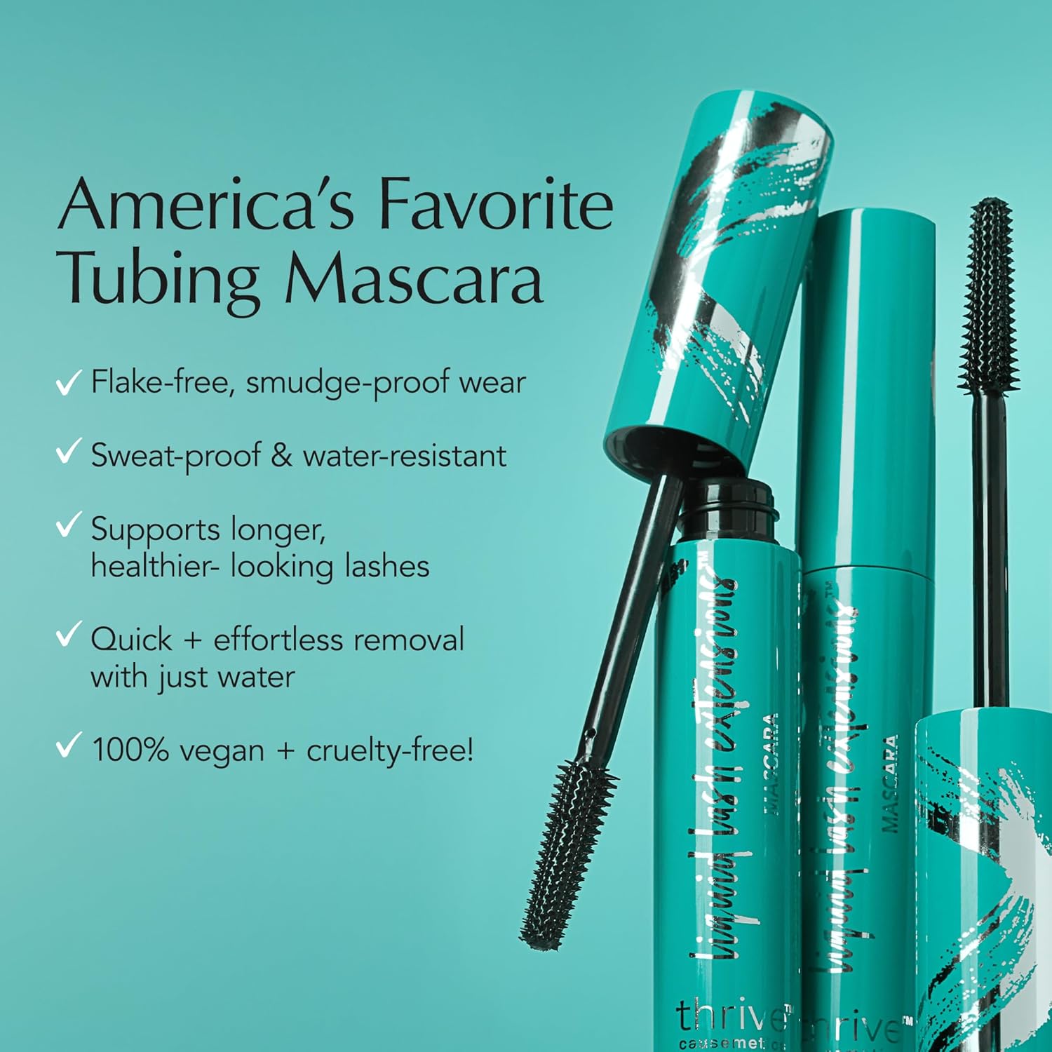Thrive Causemetics Liquid Lash Extensions Mascara 0.38 oz – Lengthening Volumizing Tubing Mascara, Smudge Proof & Vegan Rich Black