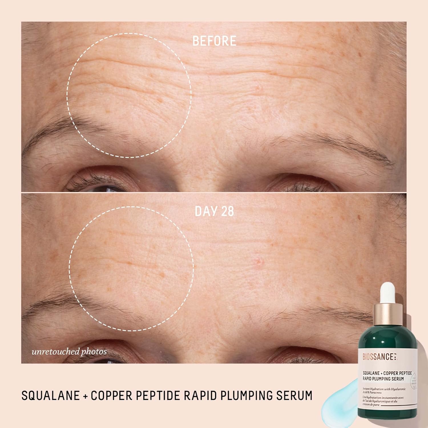 Biossance Squalane + Copper Peptide Rapid Plumping Face Serum – Firming & Hydrating Anti-Aging Serum for Fine Lines and Wrinkles  1.69 fl oz