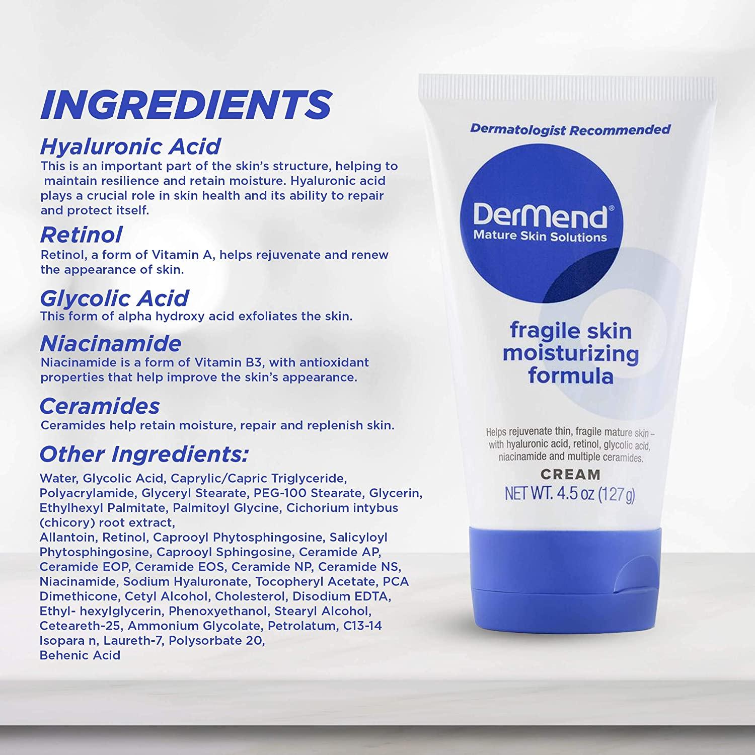 Dermend Fragile Skin Moisturizing Cream 4.5 oz – Anti-Aging Firming & Strengthening Lotion for Thin Aging Skin