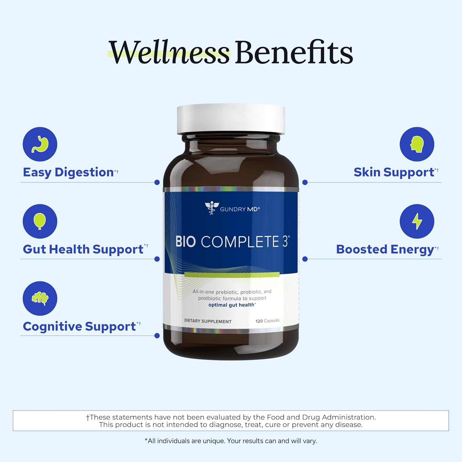 Gundry MD Bio Complete 3 Probiotic Supplement – 3-in-1 Gut Health, Digestion, Bloating & Energy Support (30 Day Supply)