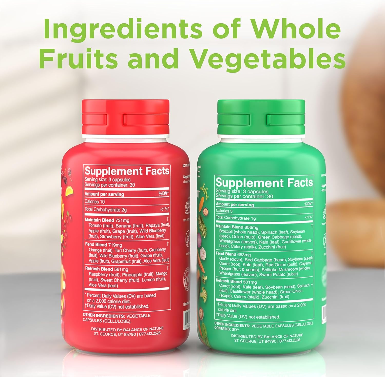 Balance of Nature Fruits & Veggies Supplements – Whole Food Capsules for Men, Women & Kids (90 Fruit + 90 Veggie Capsules)