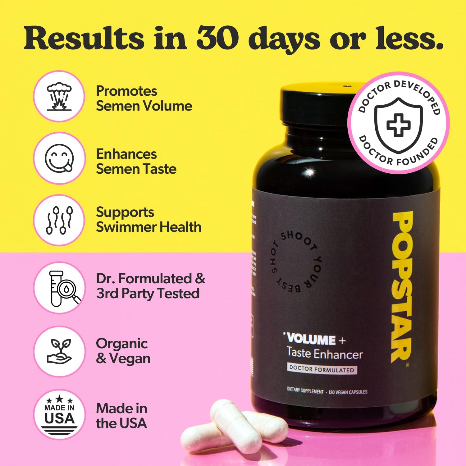 POPSTAR Labs Male Fertility & Semen Volume Support Supplement – Doctor Formulated Men’s Reproductive Health Capsules (120 Count)