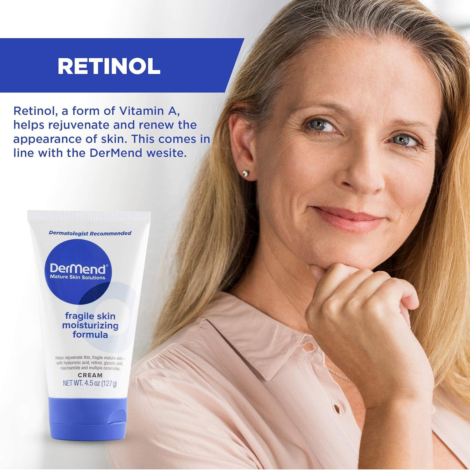 Dermend Fragile Skin Moisturizing Cream 4.5 oz – Anti-Aging Firming & Strengthening Lotion for Thin Aging Skin