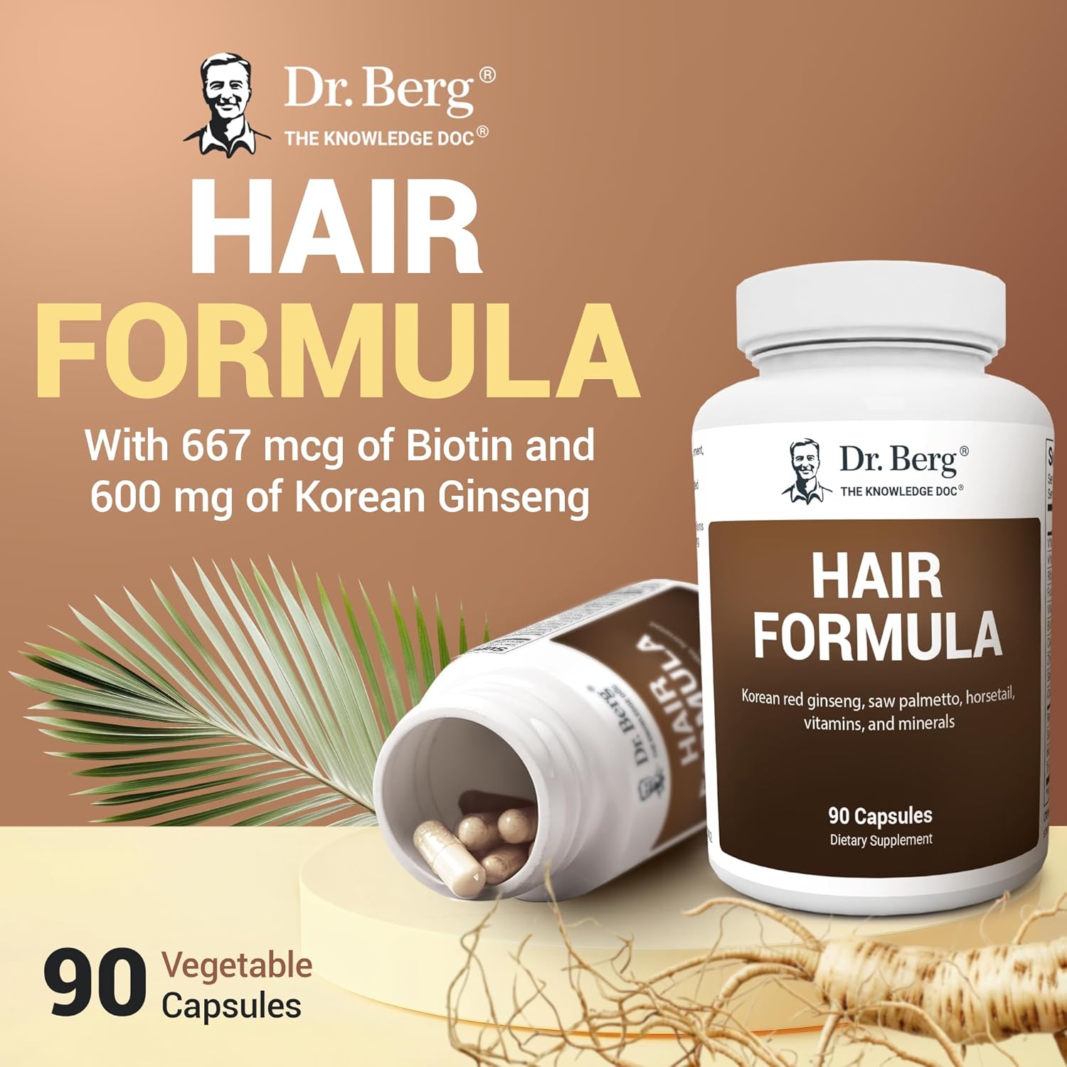 Dr. Berg Hair Skin & Nails Vitamins – Advanced Biotin, Saw Palmetto & DHT Blocker Formula (90 Veg Capsules)