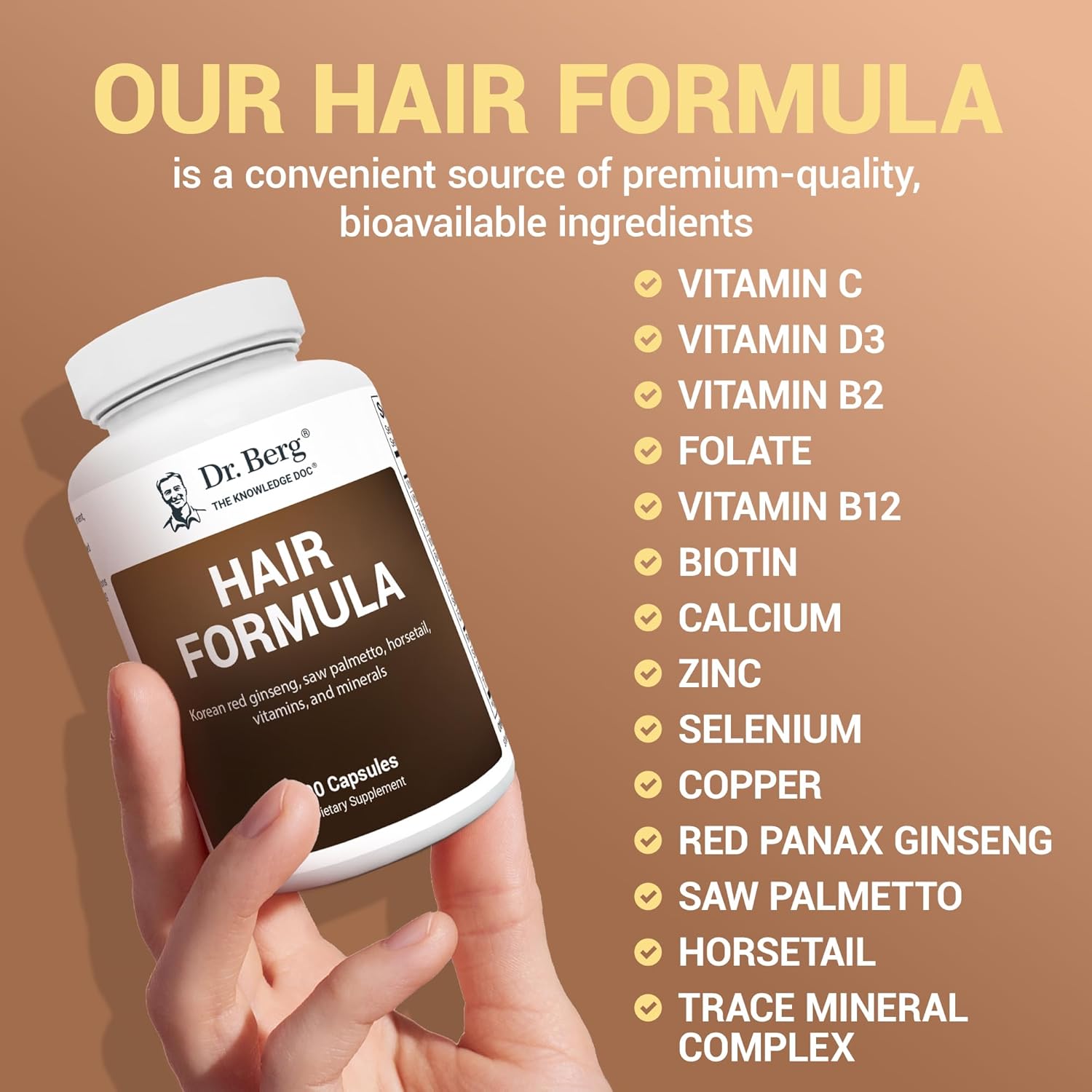 Dr. Berg Hair Skin & Nails Vitamins – Advanced Biotin, Saw Palmetto & DHT Blocker Formula (90 Veg Capsules)