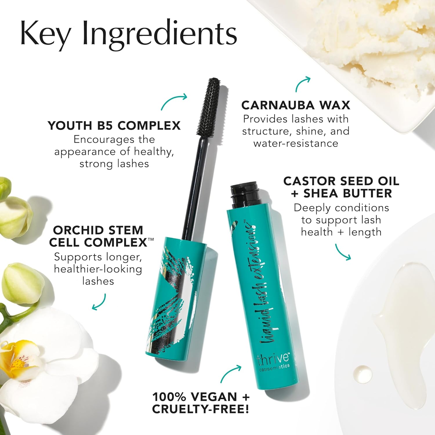 Thrive Causemetics Liquid Lash Extensions Mascara 0.38 oz – Lengthening Volumizing Tubing Mascara, Smudge Proof & Vegan Rich Black