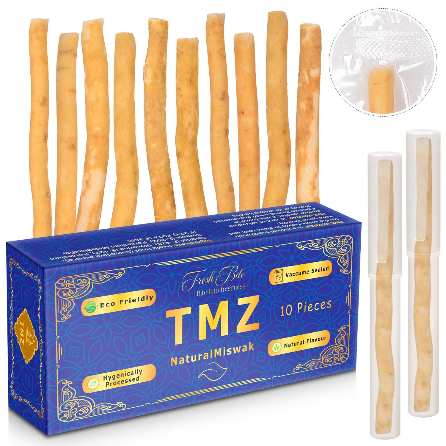 Miswak Sticks for Teeth (Pack of 10 with 2 Holders) Herbal Oral Care, No Toothpaste Needed – 100% Organic Chewing Sticks, Salvadora Persica (6 inch)