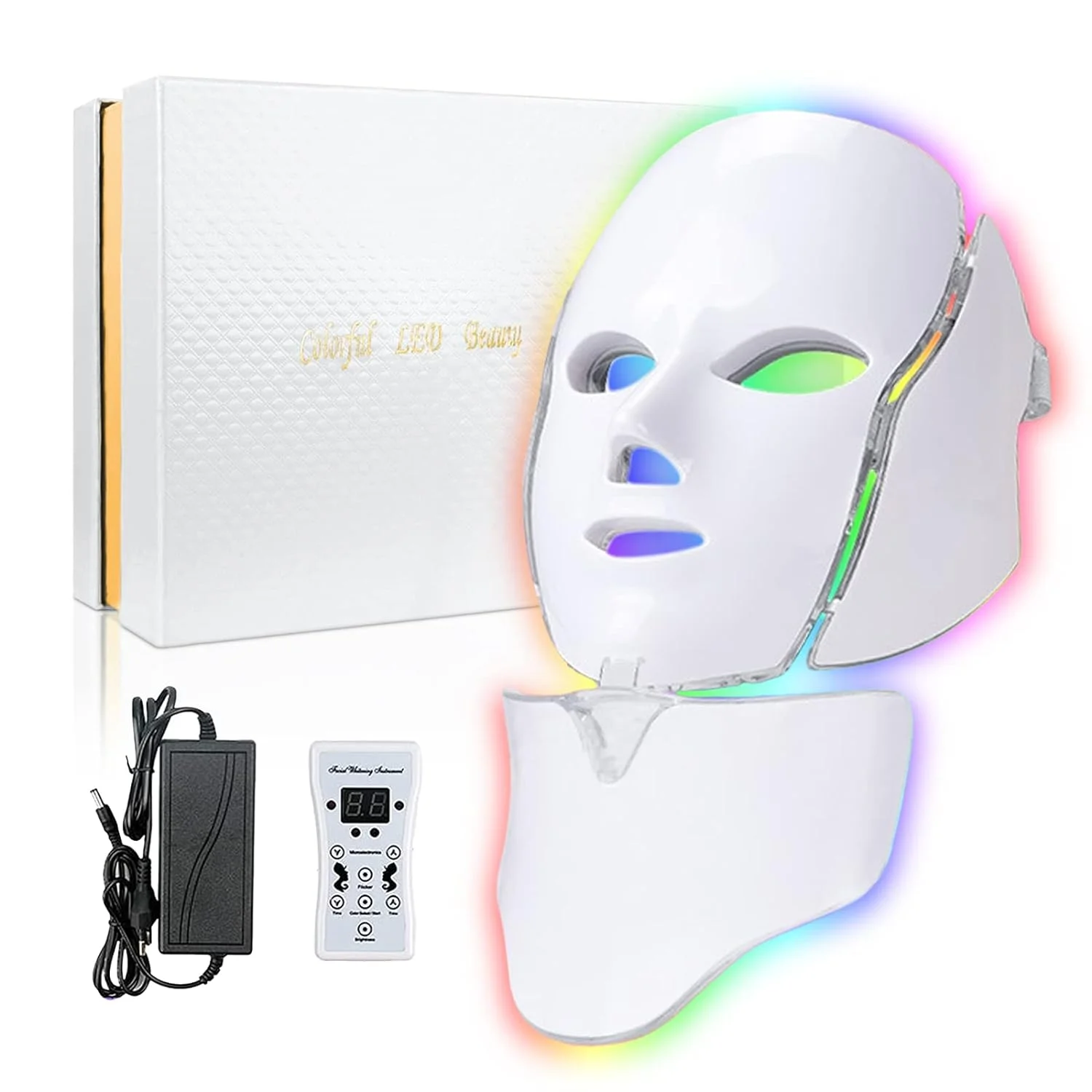 comfort led Light Therapy for Face, Led Face Mask Light Therapy, 7-1 Colors LED Facial Skin Care Mask with nack