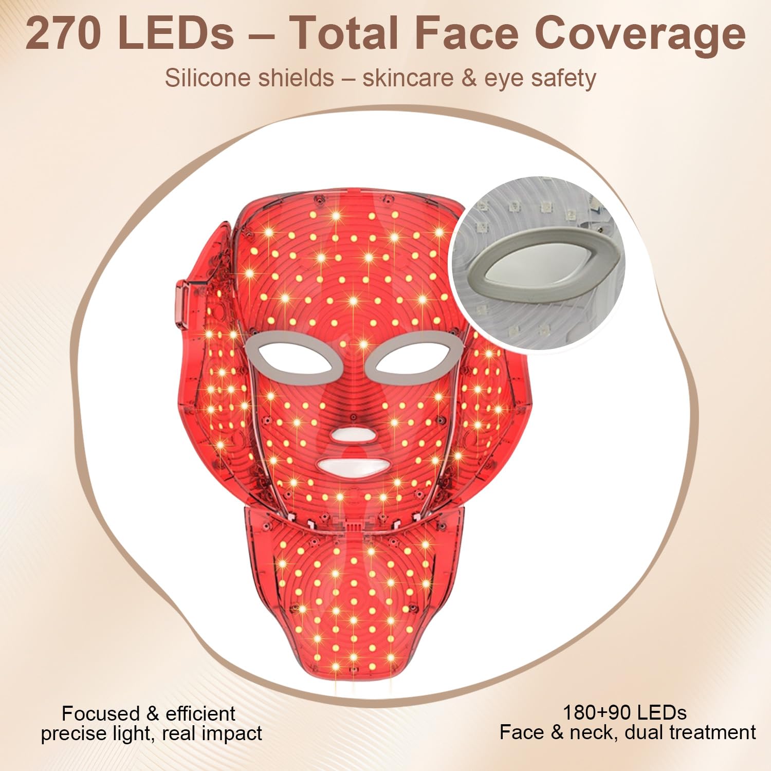 comfort led Light Therapy for Face, Led Face Mask Light Therapy, 7-1 Colors LED Facial Skin Care Mask with nack